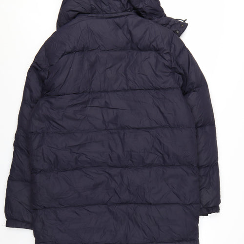 Lands' End Men's Blue Hooded Down Puffer Coat M 38in Winter Jacket