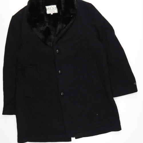 The Men's Store at Sears Men's Black Wool Overcoat 42 Regular Faux Fur Collar
