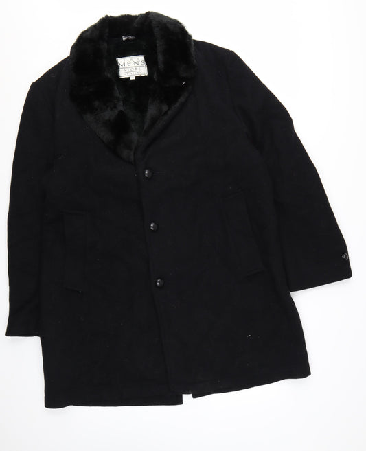 The Men's Store at Sears Men's Black Wool Overcoat 42 Regular Faux Fur Collar
