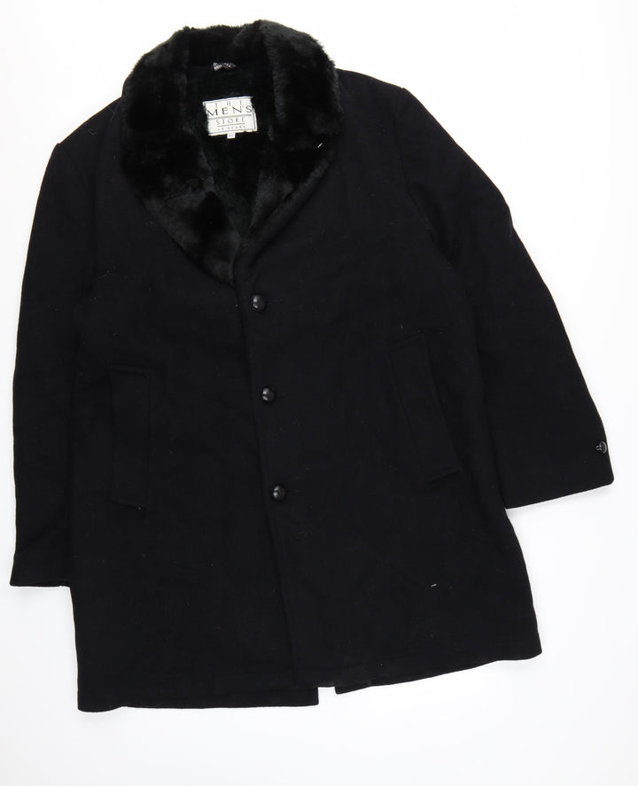 The Men's Store at Sears Men's Black Wool Overcoat 42 Regular Faux Fur Collar