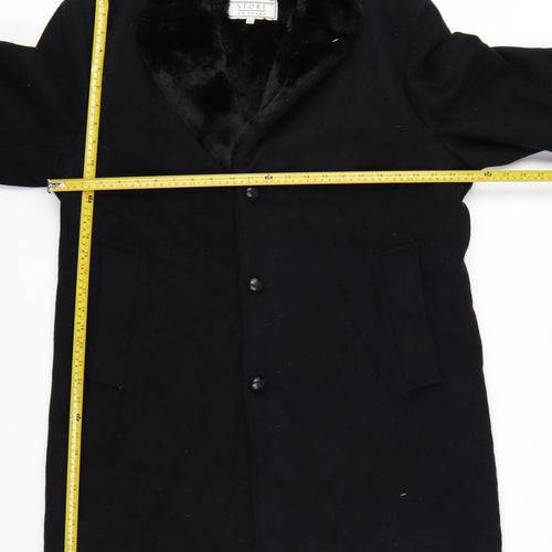 The Men's Store at Sears Men's Black Wool Overcoat 42 Regular Faux Fur Collar