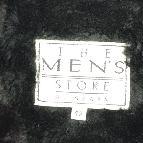 The Men's Store at Sears Men's Black Wool Overcoat 42 Regular Faux Fur Collar