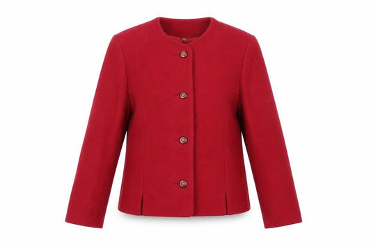 Front view of The Edinburgh Collection Women's Red Wool Jacket, size 10, Classic Style