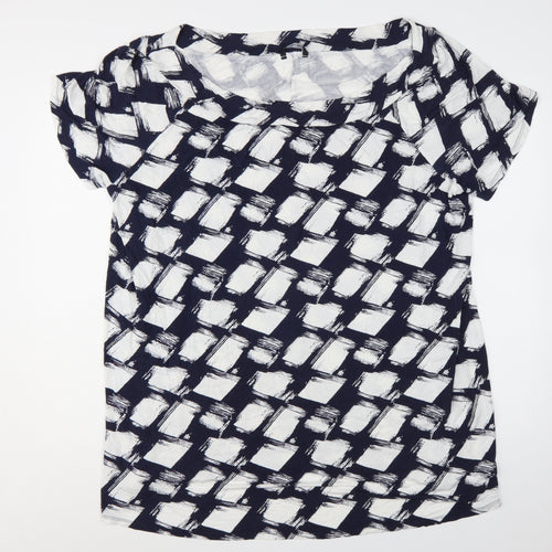 Roman Women’s Blue White Geometric Jersey Plus Size 26 T-Shirt