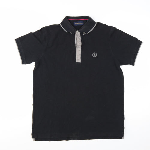 Henri Lloyd Men's Black Cotton Polo Shirt Size M Button Collar