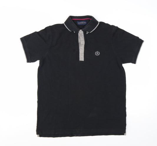Henri Lloyd Men's Black Cotton Polo Shirt Size M Button Collar