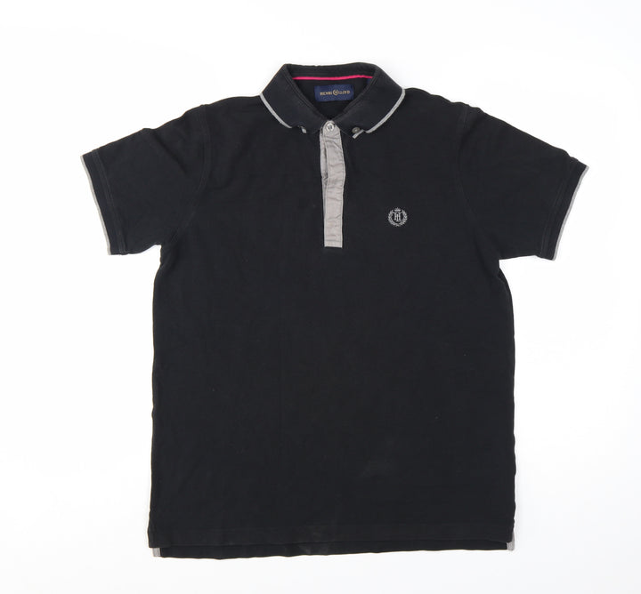 Henri Lloyd Men's Black Cotton Polo Shirt Size M Button Collar