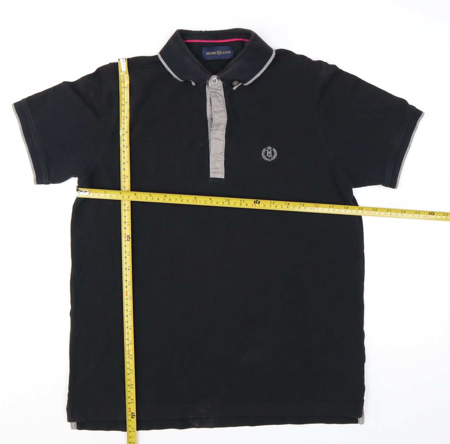 Henri Lloyd Men's Black Cotton Polo Shirt Size M Button Collar