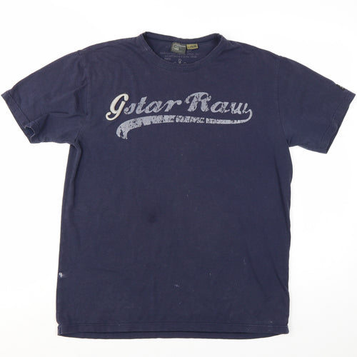 G-Star RAW Men's Navy Blue Graphic Print Crew Neck T-Shirt Size L