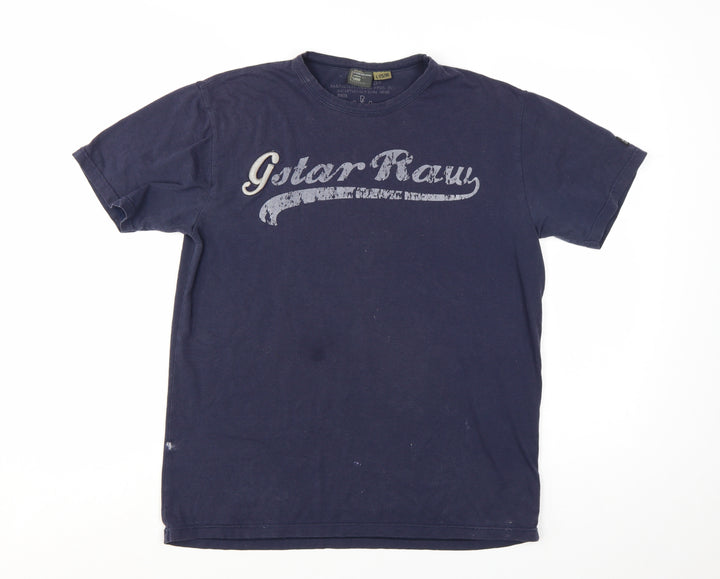 G-Star RAW Men's Navy Blue Graphic Print Crew Neck T-Shirt Size L