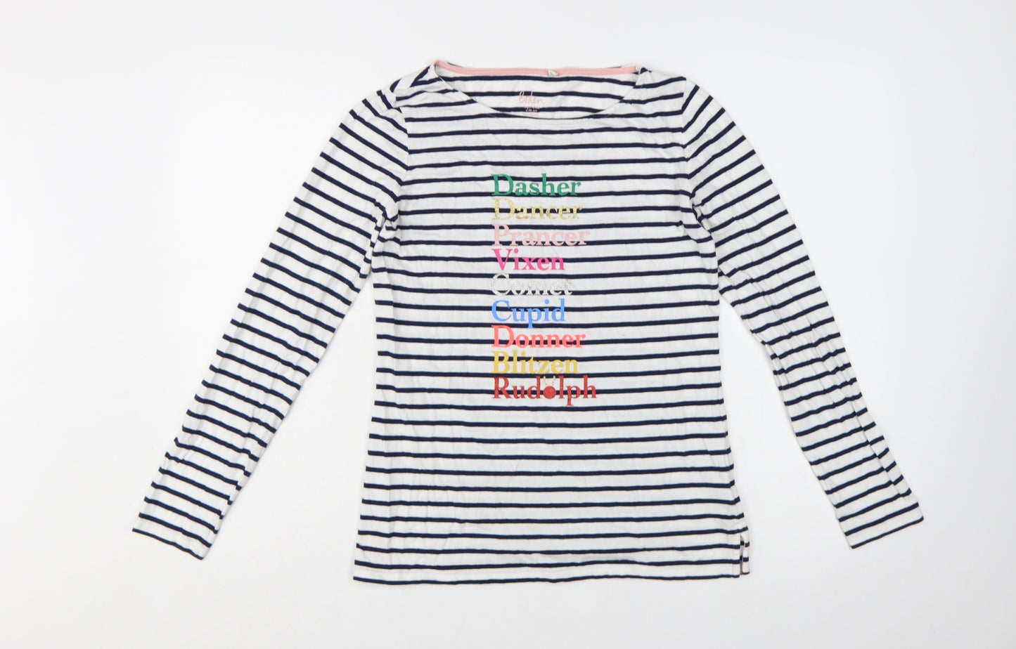 Boden Women's White Navy Striped Long Sleeve Christmas T-Shirt UK 10