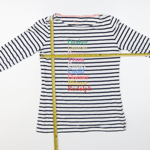 Boden Women's White Navy Striped Long Sleeve Christmas T-Shirt UK 10