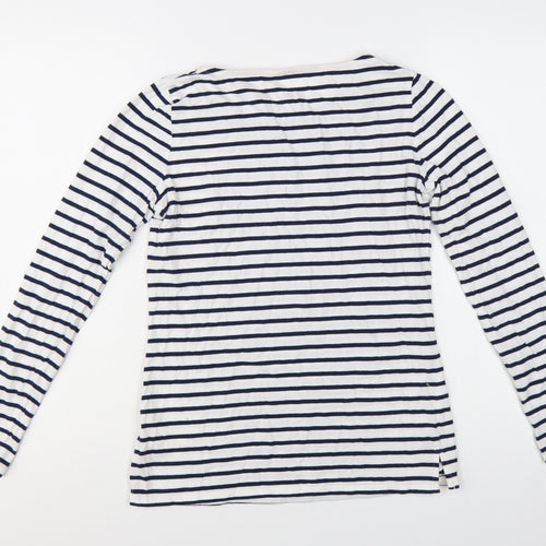 Boden Women's White Navy Striped Long Sleeve Christmas T-Shirt UK 10