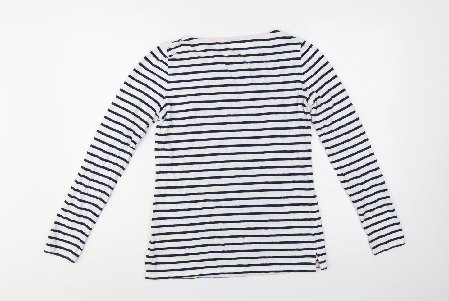 Boden Women's White Navy Striped Long Sleeve Christmas T-Shirt UK 10