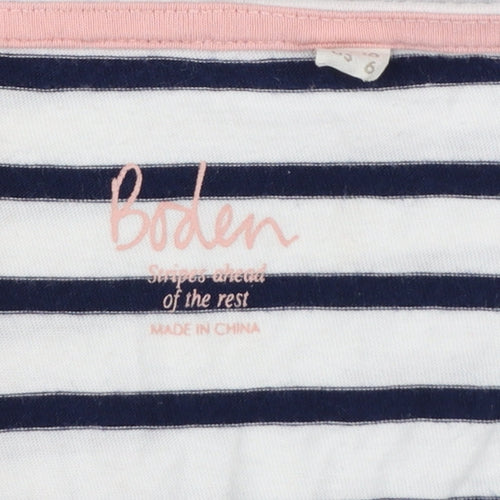 Boden Women's White Navy Striped Long Sleeve Christmas T-Shirt UK 10