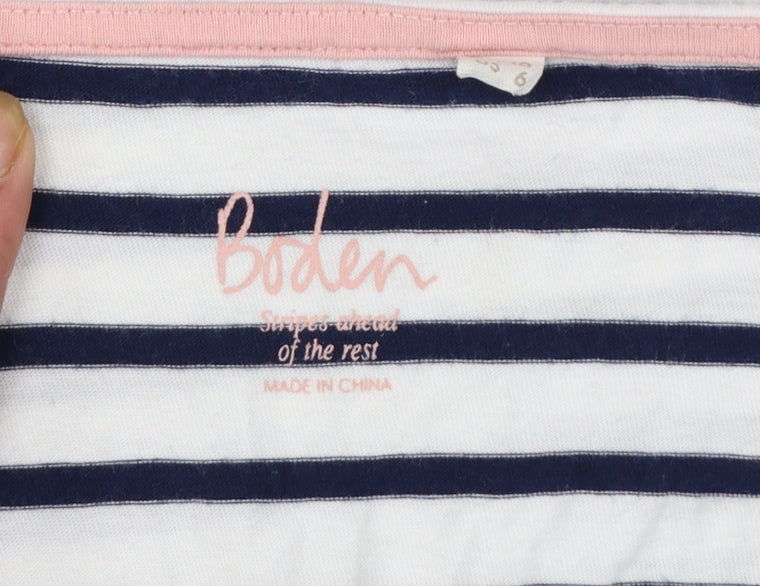 Boden Women's White Navy Striped Long Sleeve Christmas T-Shirt UK 10