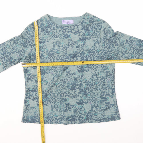 Honor Millburn Womens Blue Floral 3/4 Sleeve Cotton Blend T-Shirt Size 12