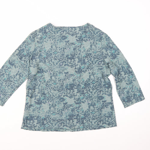 Honor Millburn Womens Blue Floral 3/4 Sleeve Cotton Blend T-Shirt Size 12