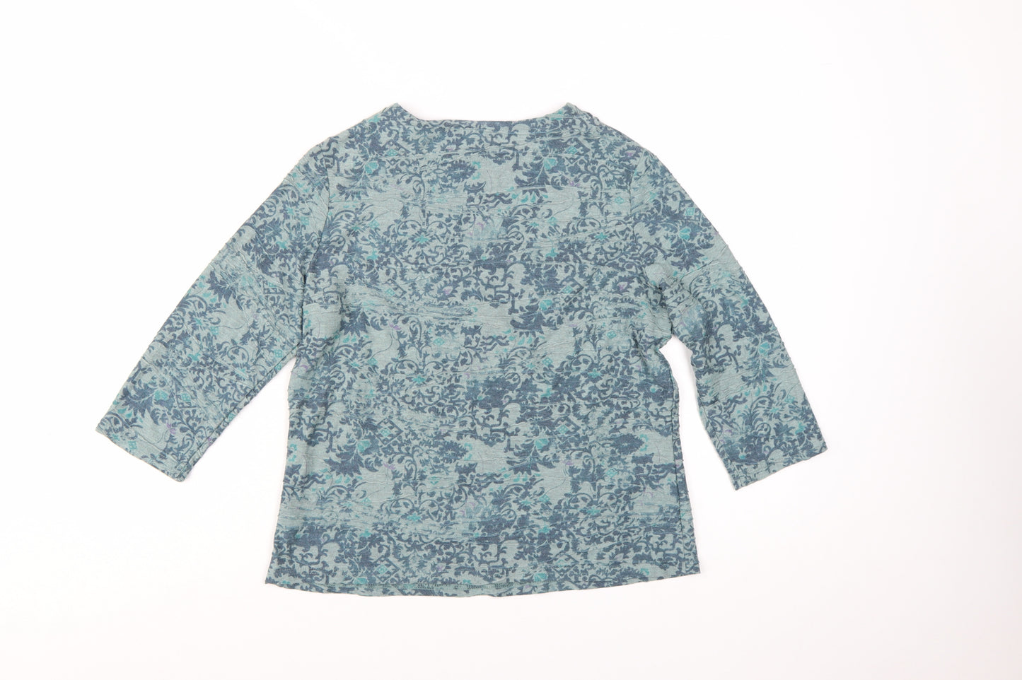 Honor Millburn Womens Blue Floral 3/4 Sleeve Cotton Blend T-Shirt Size 12