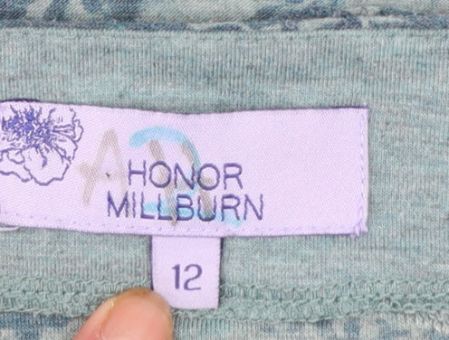 Honor Millburn Womens Blue Floral 3/4 Sleeve Cotton Blend T-Shirt Size 12