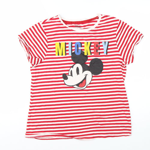 Disney Womens Red Striped Mickey Mouse Cotton T-Shirt Size M