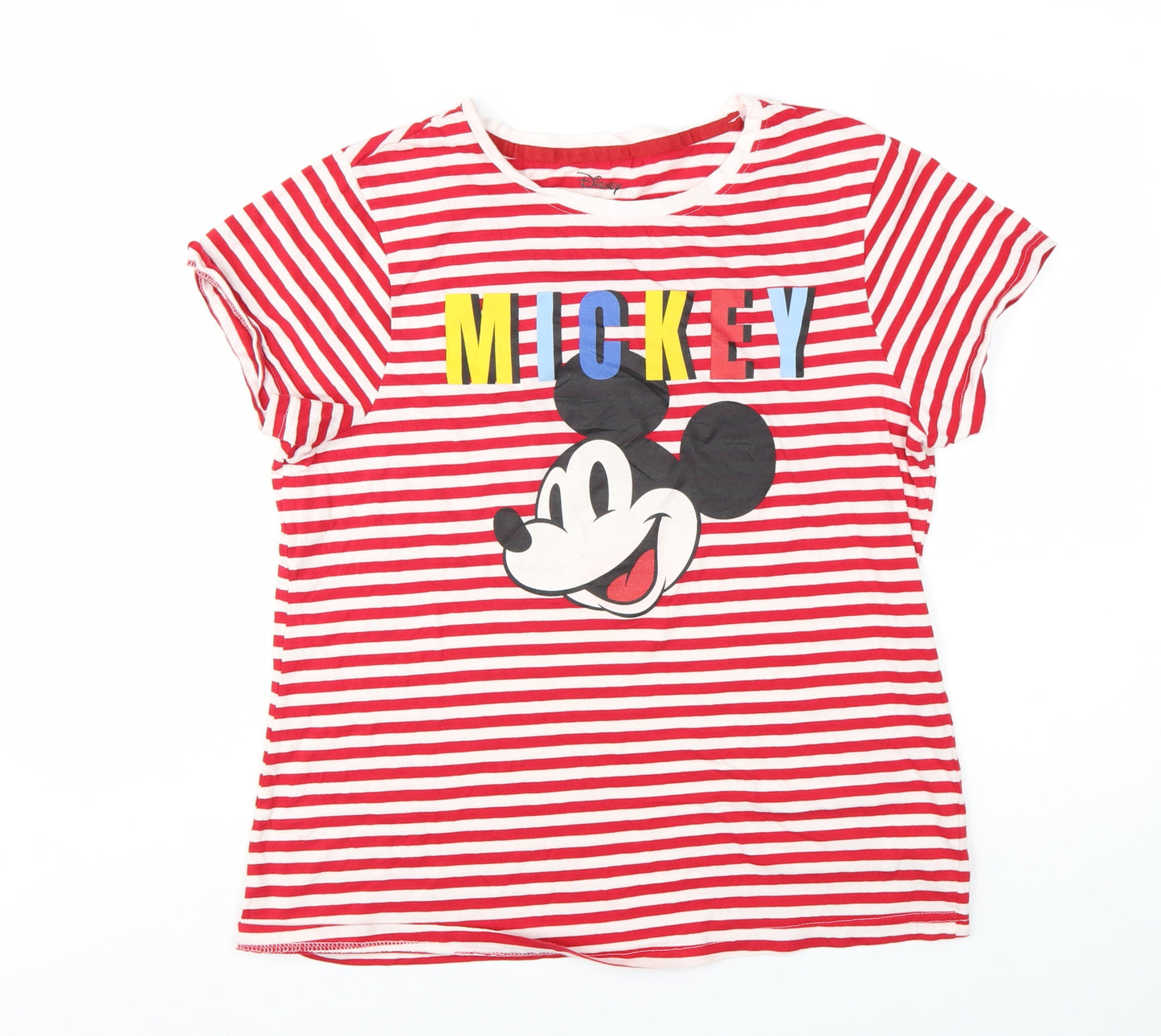 Disney Womens Red Striped Mickey Mouse Cotton T-Shirt Size M