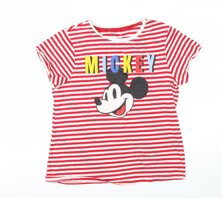 Disney Womens Red Striped Mickey Mouse Cotton T-Shirt Size M