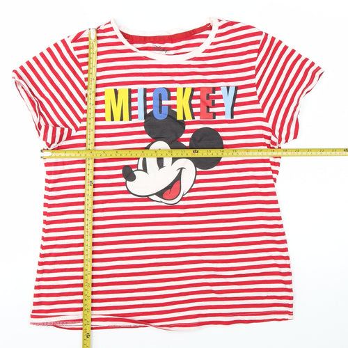 Disney Womens Red Striped Mickey Mouse Cotton T-Shirt Size M