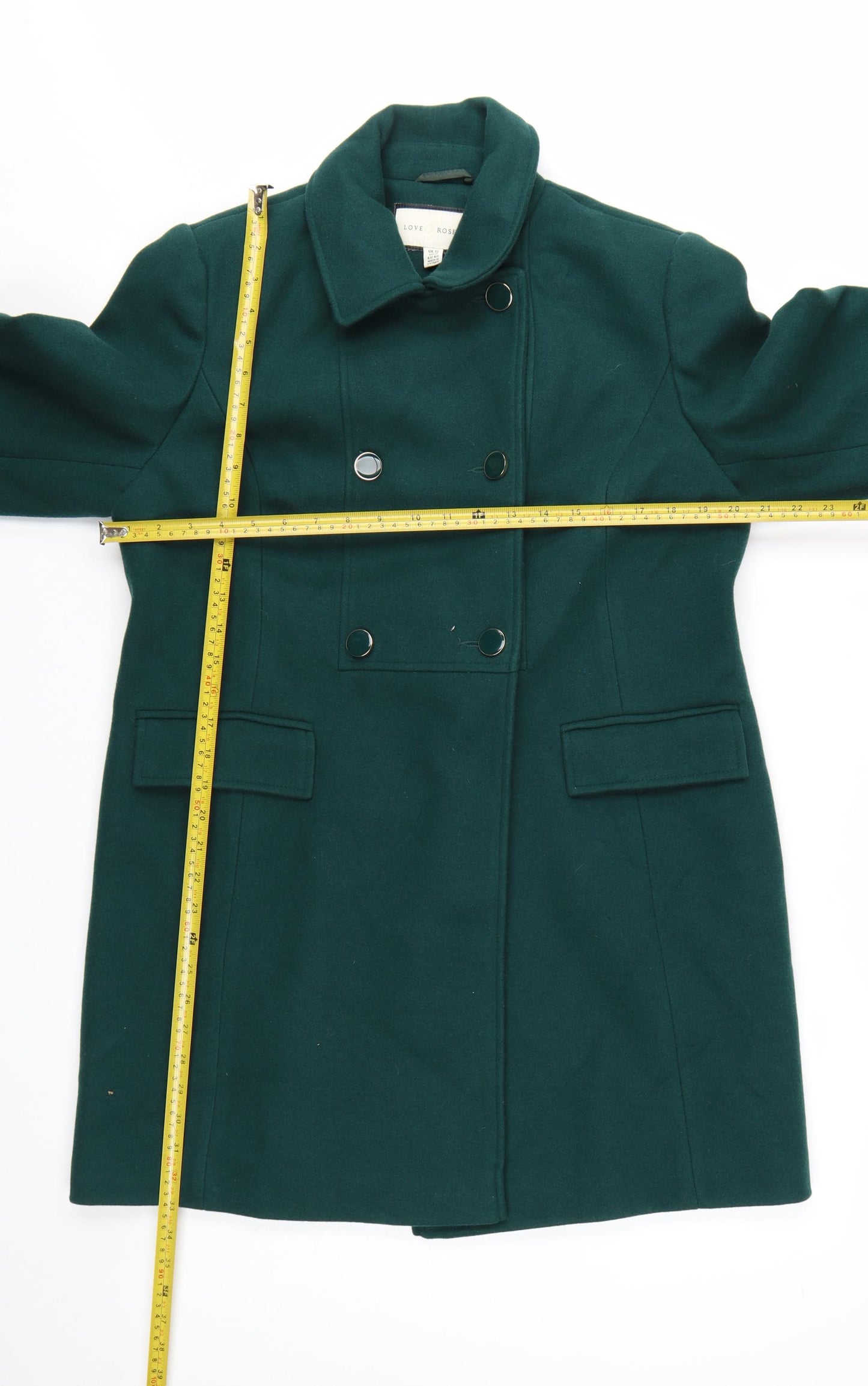 Love & Roses Women's Green Wool Blend Double-Breasted Pea Coat UK 12