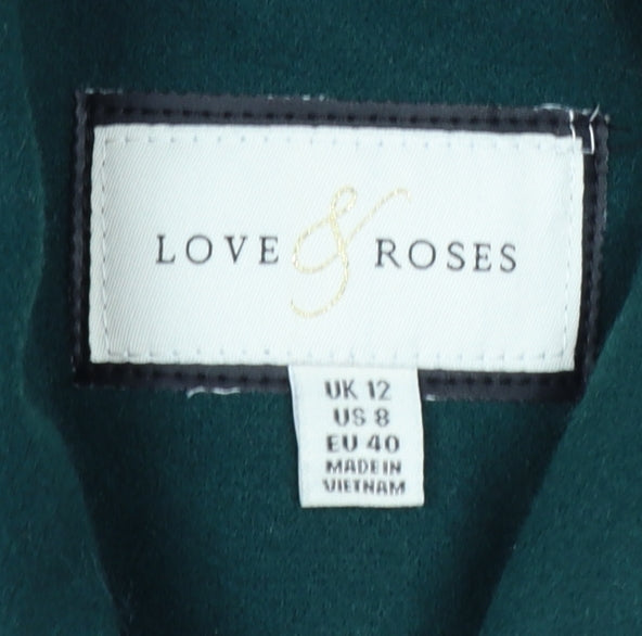 Love & Roses Women's Green Wool Blend Double-Breasted Pea Coat UK 12