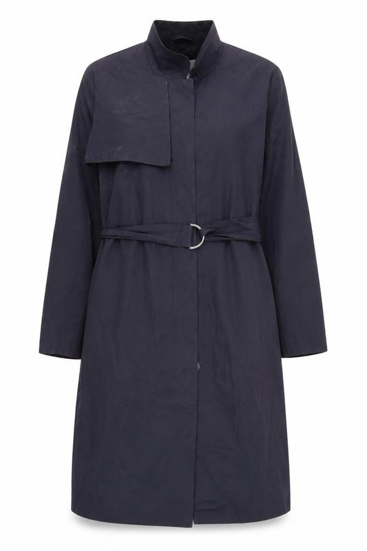 Front view of Mango Women's Blue Long Belted Trench Coat XS