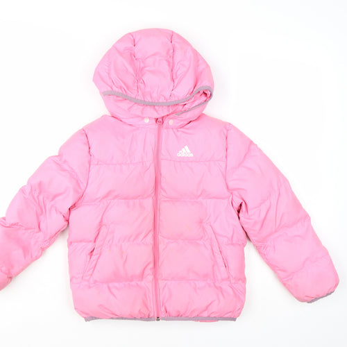 adidas Girls Pink Puffer Jacket 7 Years Hooded Lined Winter Coat