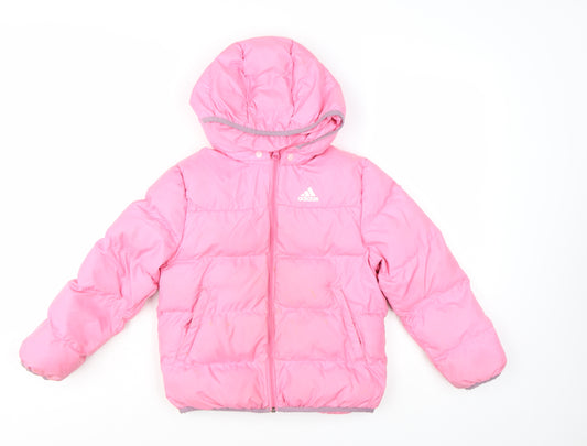 adidas Girls Pink Puffer Jacket 7 Years Hooded Lined Winter Coat