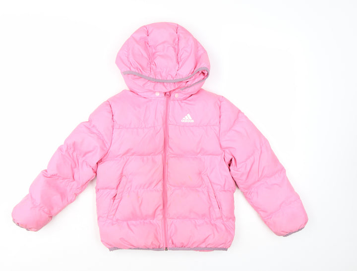 adidas Girls Pink Puffer Jacket 7 Years Hooded Lined Winter Coat