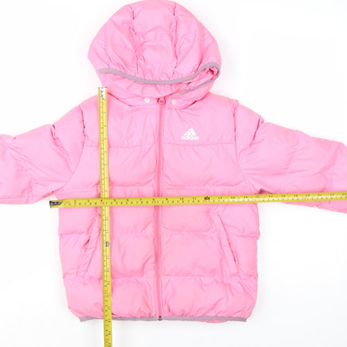 adidas Girls Pink Puffer Jacket 7 Years Hooded Lined Winter Coat