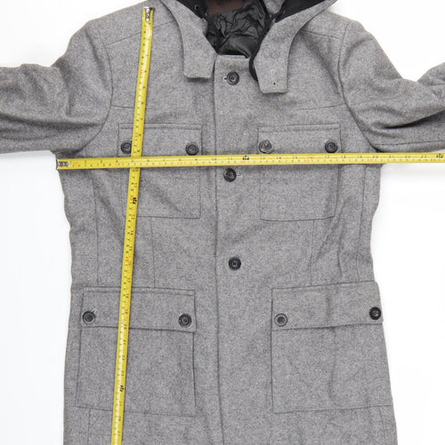 Reiss Men's Grey Wool Hooded Overcoat L 42in Lined Button Casual