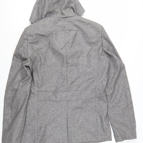 Reiss Men's Grey Wool Hooded Overcoat L 42in Lined Button Casual