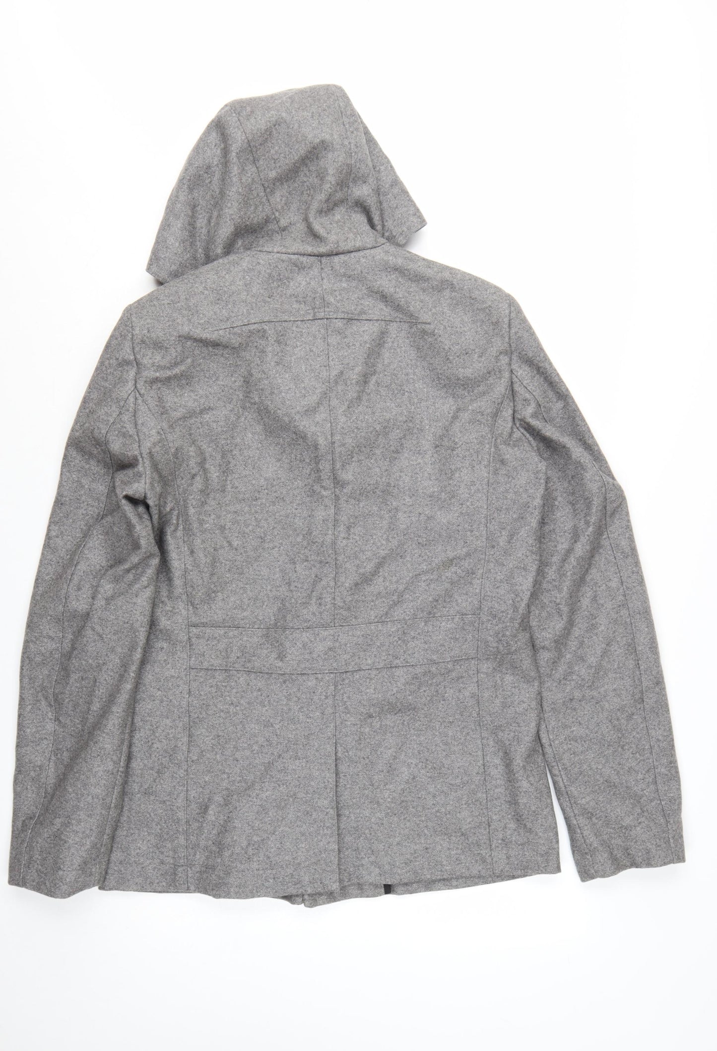 Reiss Men's Grey Wool Hooded Overcoat L 42in Lined Button Casual
