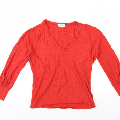 Topshop Women's Red V-Neck Long Sleeve Cotton Jumper Size 12
