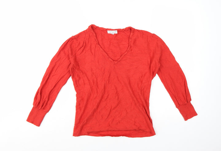 Topshop Women's Red V-Neck Long Sleeve Cotton Jumper Size 12