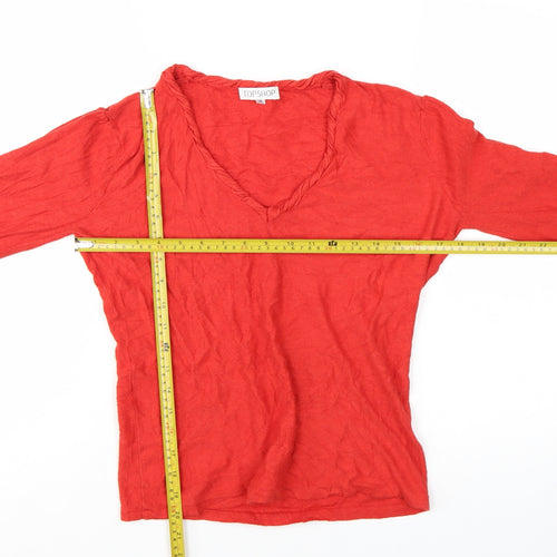 Topshop Women's Red V-Neck Long Sleeve Cotton Jumper Size 12