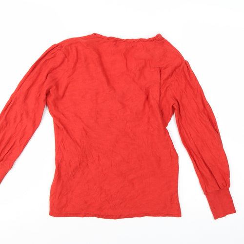 Topshop Women's Red V-Neck Long Sleeve Cotton Jumper Size 12