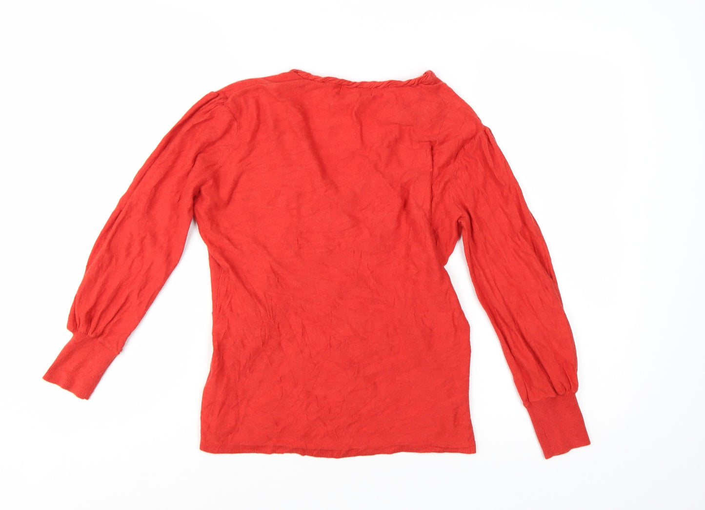 Topshop Women's Red V-Neck Long Sleeve Cotton Jumper Size 12
