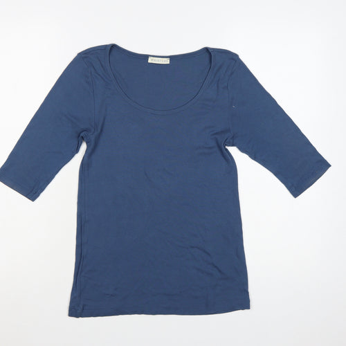 Whistles Women Blue 3/4 Sleeve Scoop Neck Cotton T-Shirt Size M