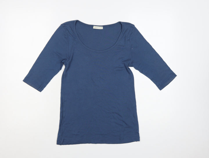 Whistles Women Blue 3/4 Sleeve Scoop Neck Cotton T-Shirt Size M