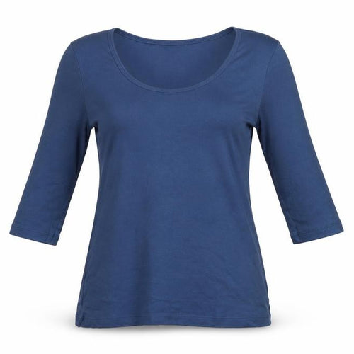 Whistles Women Blue 3/4 Sleeve Scoop Neck Cotton T-Shirt Size M