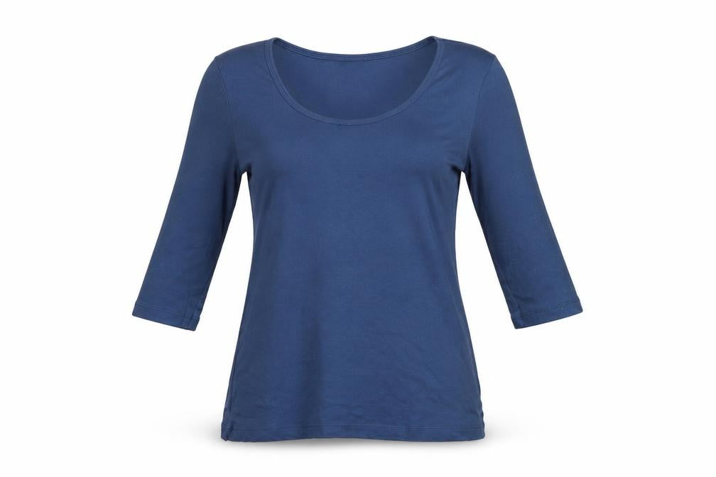 Whistles Women Blue 3/4 Sleeve Scoop Neck Cotton T-Shirt Size M