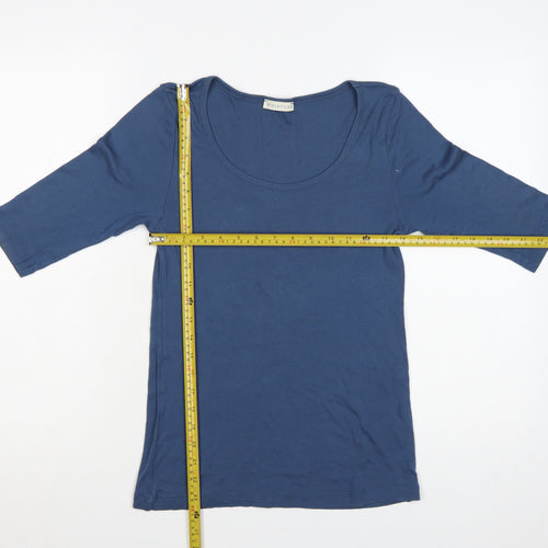 Whistles Women Blue 3/4 Sleeve Scoop Neck Cotton T-Shirt Size M