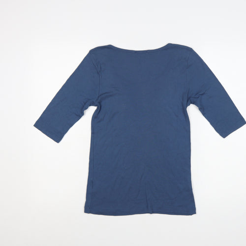 Whistles Women Blue 3/4 Sleeve Scoop Neck Cotton T-Shirt Size M