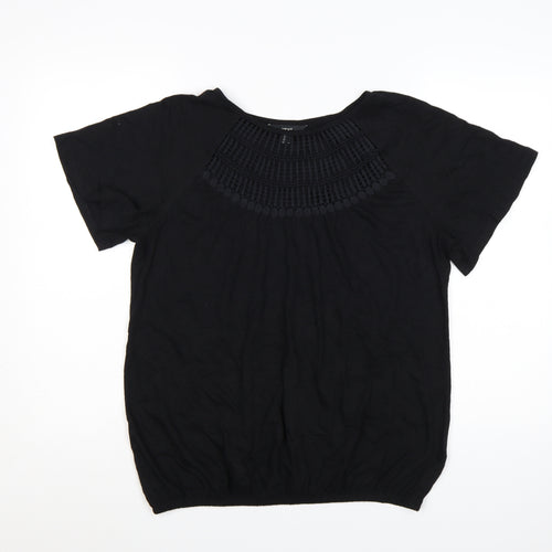 Next Women’s Black Cotton Short Sleeve Crochet Blouse UK 12